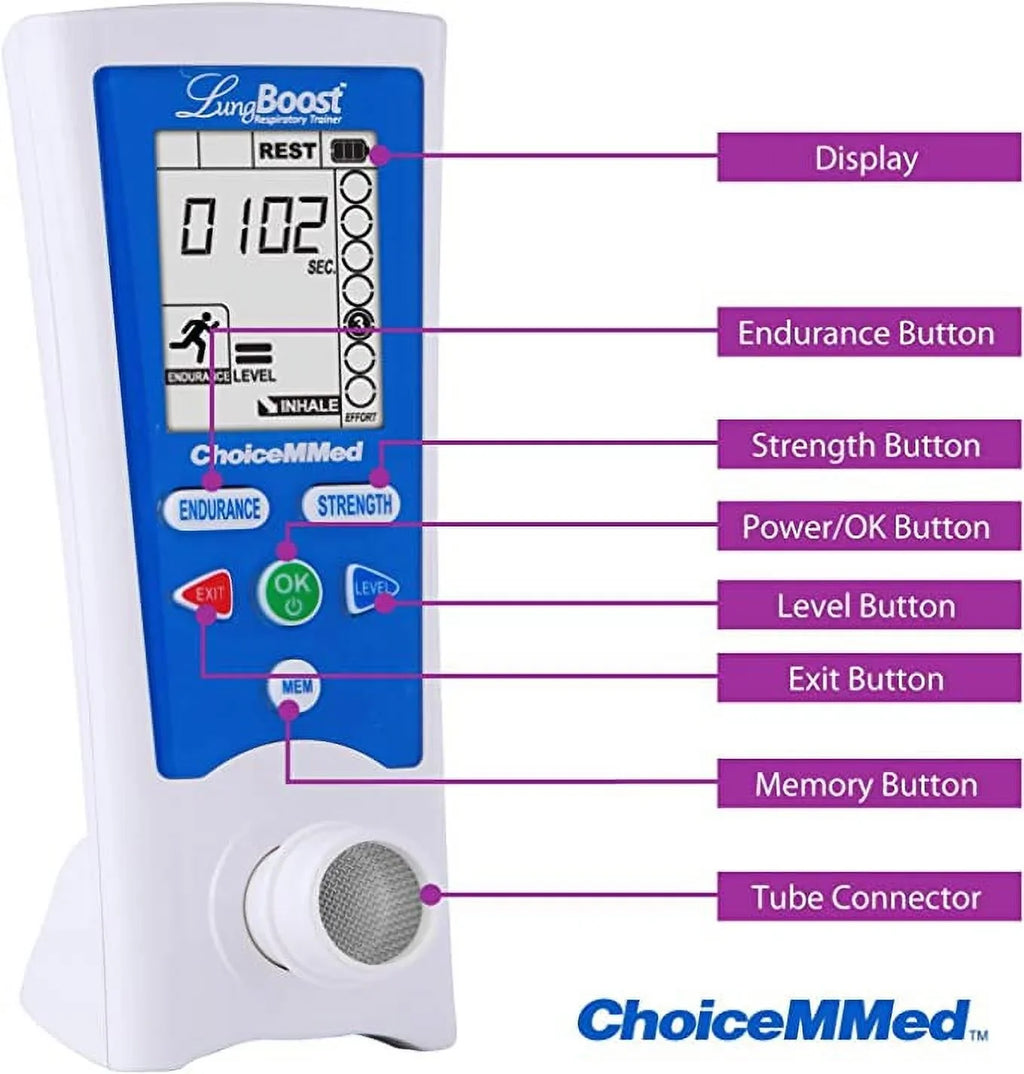 CHOICEMMED Lung Boost Electronic Smart Lung Exerciser - Lung Strengthener for Improving Lung Capacity - Replacement for Altitude Mask; Breathing Bag - Diving and Instrument Breathe Trainer