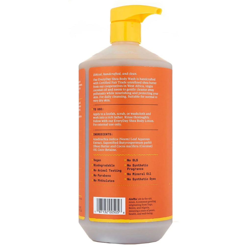 Alaffia Everyday Shea Body Wash; Naturally Moisturizing Cleanser For All Skin Types With Fair Trade Shea Butter; Neem & Coconut Oil; Unscented; 32 Fl Oz.