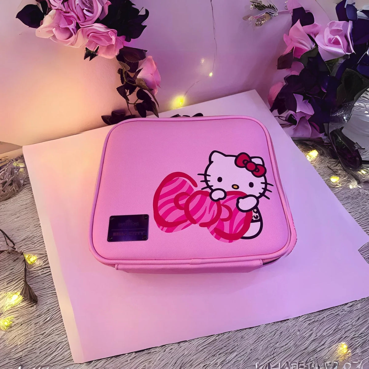 Impressions Vanity Hello Kitty Cosmetic Bag with Faux Leather; Travel Toiletry Bag (Pink Animal)