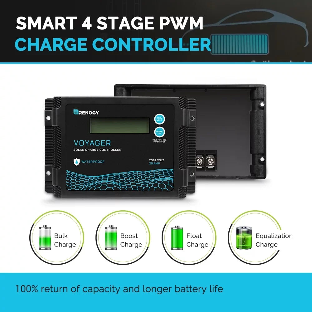 Renogy New Edition Voyager 20A PWM Waterproof Solar Charge Controller