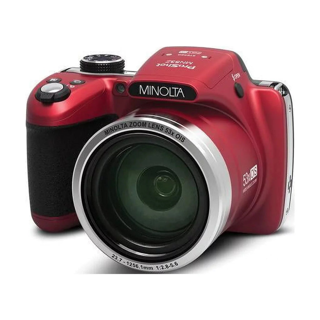 Minolta Pro Shot 16 Mega Pixel HD Digital Camera with 53x Optical Zoom; Full 1080p HD Video & 16GB SD Card (MN53Z Red)