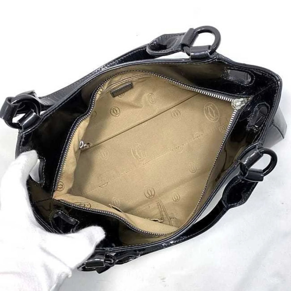 Pre-Owned Cartier handbag Marcello SM black mast L1000833 patent leather enamel tote bag ladies (Good)