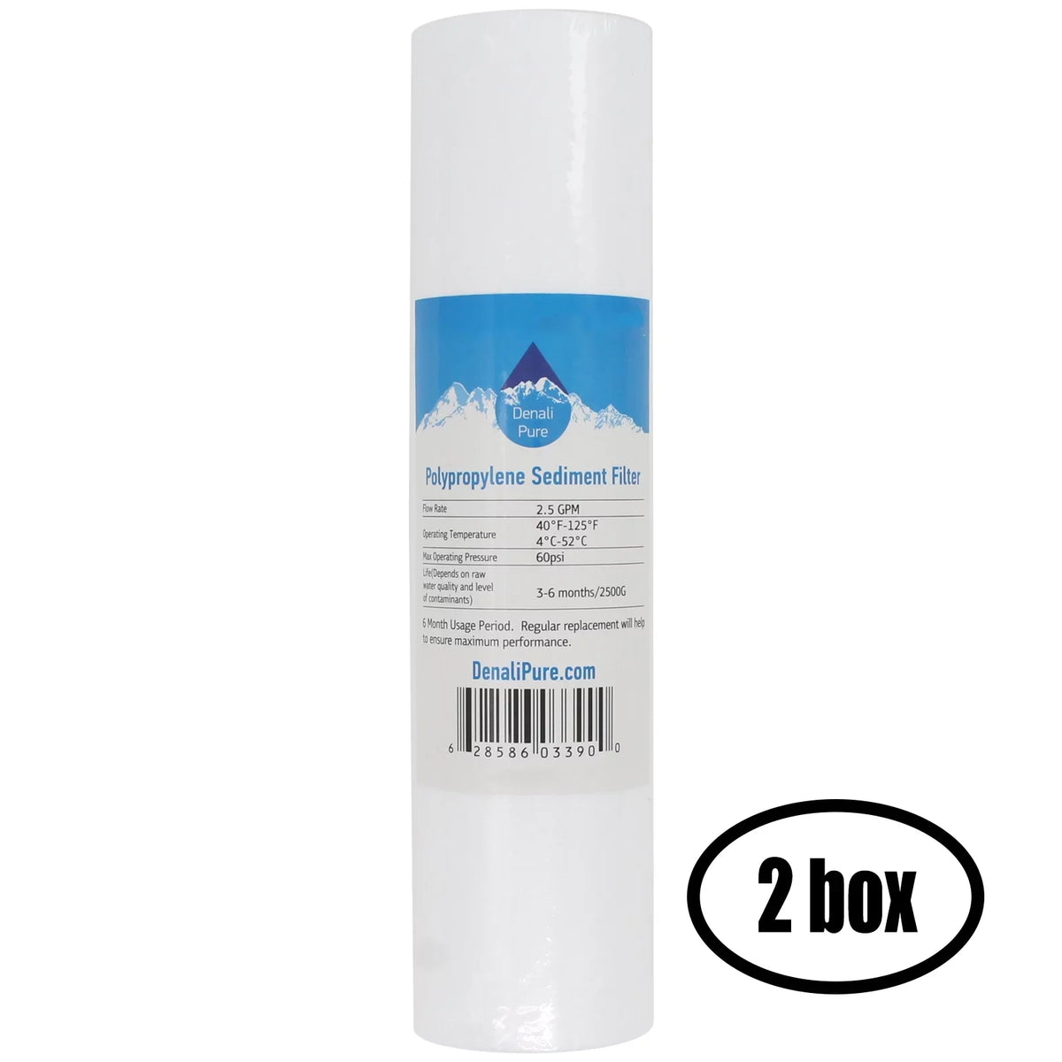 2 Boxes of Replacement for Crystal Quest CQE-RO-00102 Polypropylene Sediment Filter - Universal 10-inch 5-Micron Cartridge for Crystal Quest Thunder 2000M RO+UF System - Denali Pure Brand