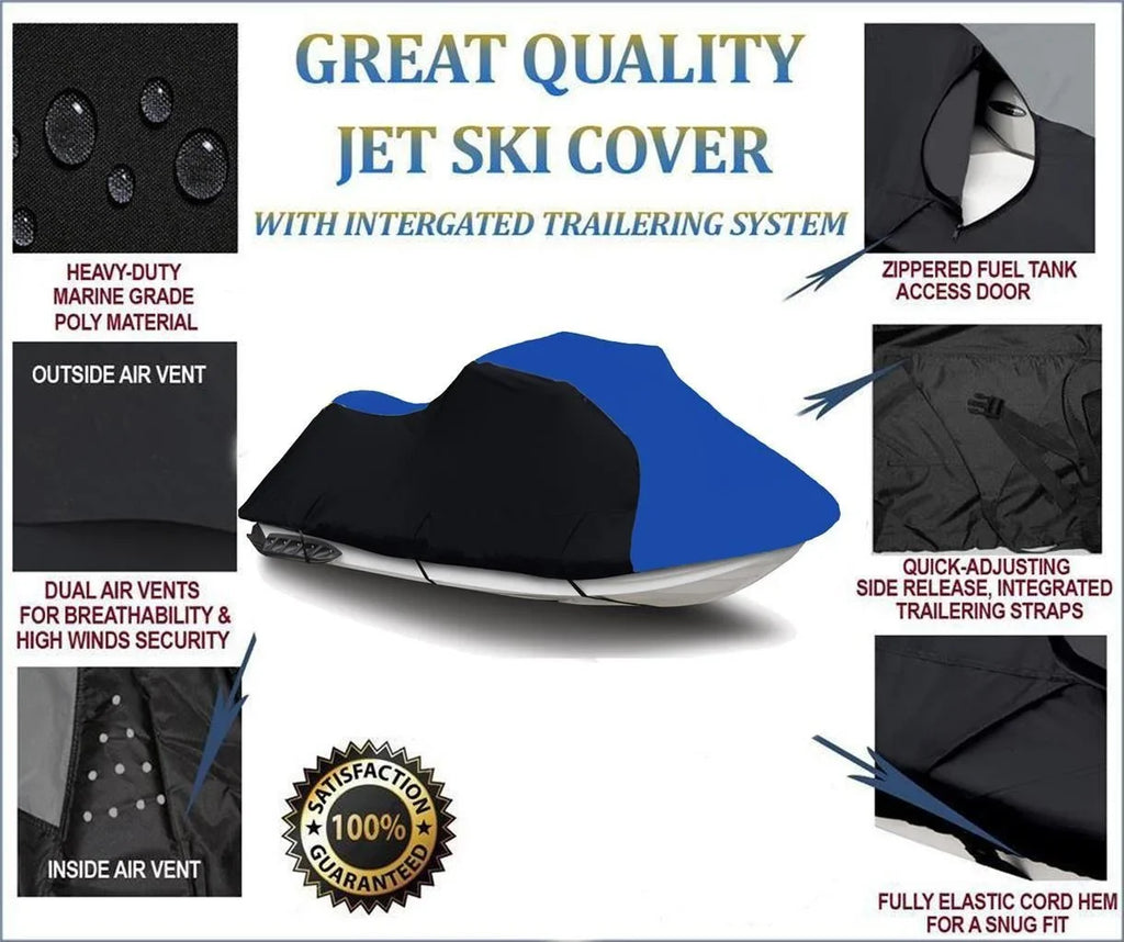 BLACK / BLUE HEAVY-DUTY; 600 DENIER Compatible for Honda Aquatrax F15 2008 2009 Jet Ski Watercraft Cover