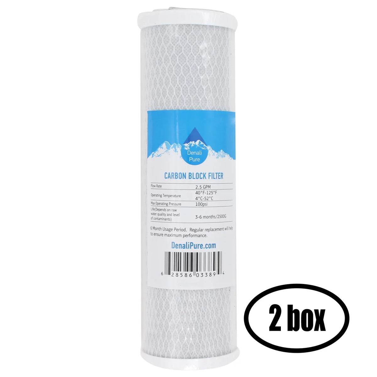2 Boxes of Replacement for Crystal Quest CQE-CT-00127 Activated Carbon Block Filter - Universal 10 inch Filter for CRYSTAL QUEST Mega Triple Water Filter system - Denali Pure Brand