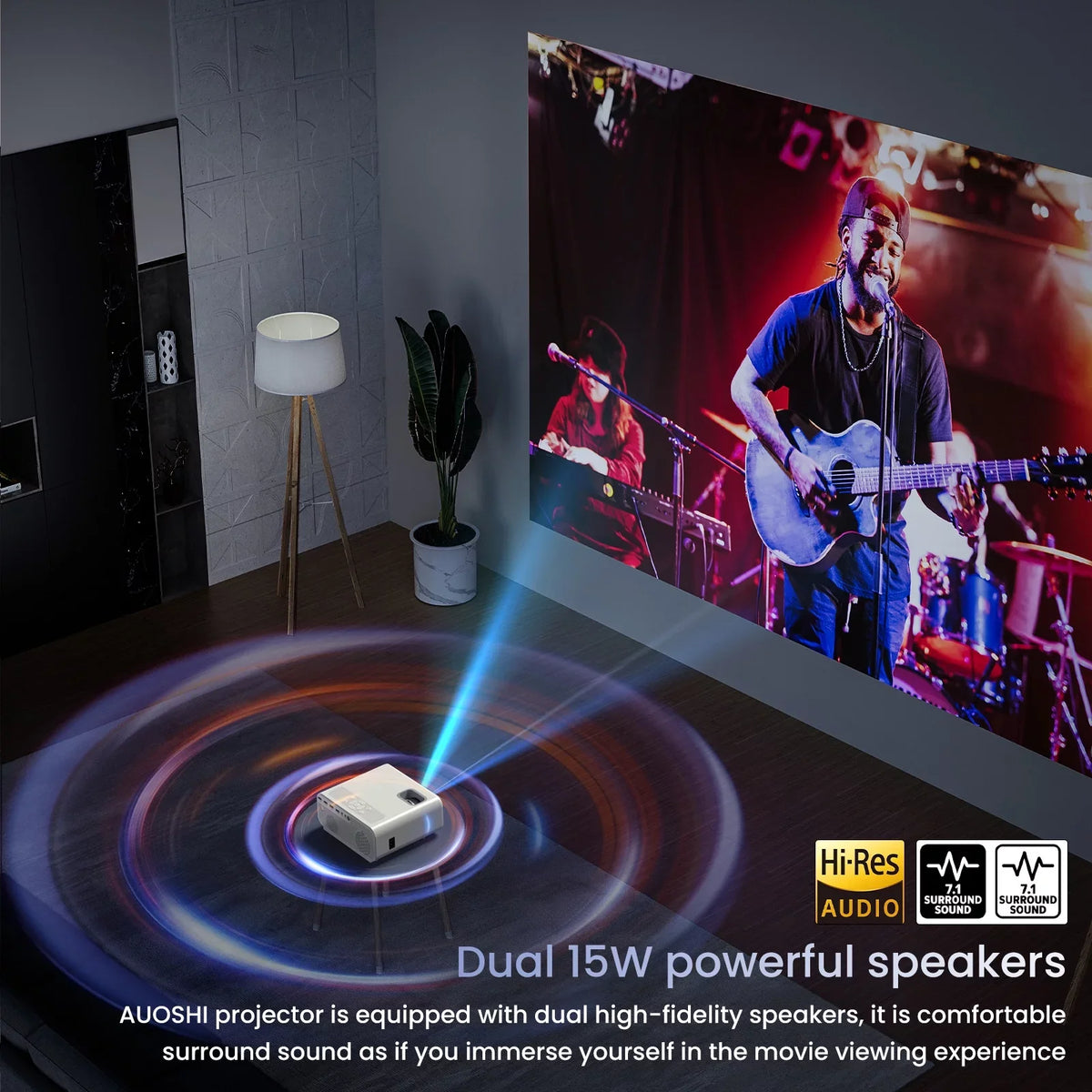 AUOSHI Projector with Wifi and Bluetooth; 4K Support 1080P Mini Projector ; Video Projector For Home Theater ; 12000LM Portable Outdoor Movie Projector 5G/2.4G
