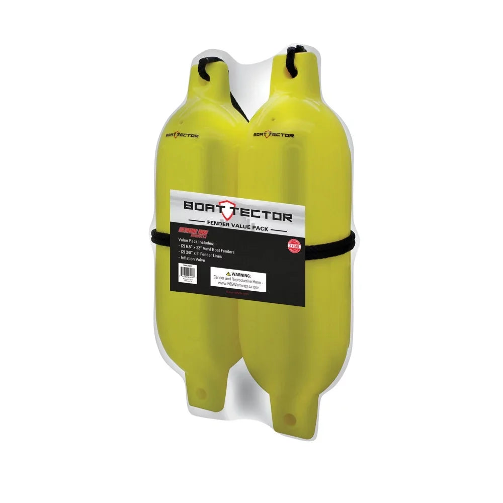 Extreme Max 3006.7599 BoatTector Blow-up Fender Value 2-Pack - 6.5" x 22"; Neon Yellow