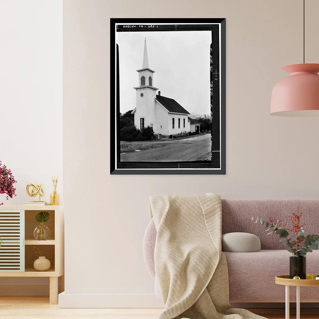 Historic Framed Print; Congregational Church; Soquel; Santa Cruz County; CA; 17-7/8" x 21-7/8"