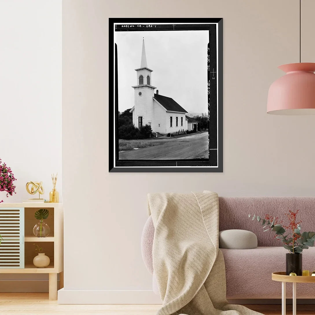 Historic Framed Print; Congregational Church; Soquel; Santa Cruz County; CA; 17-7/8" x 21-7/8"