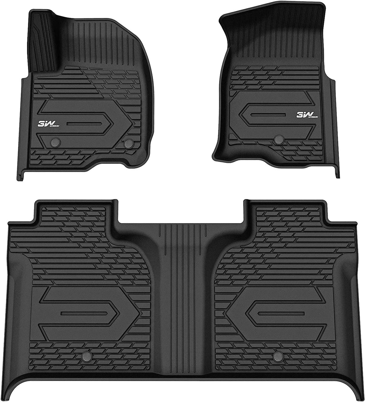 3W Floor Mats for 2019-2023 Chevrolet Silverado/GMC Sierra 1500 & &2020-2024 Chevrolet Silverado/GMC Sierra 2500 HD/3500HD Crew Cab (Don't Fit Double Cab); For with Factory Carpeted Storage