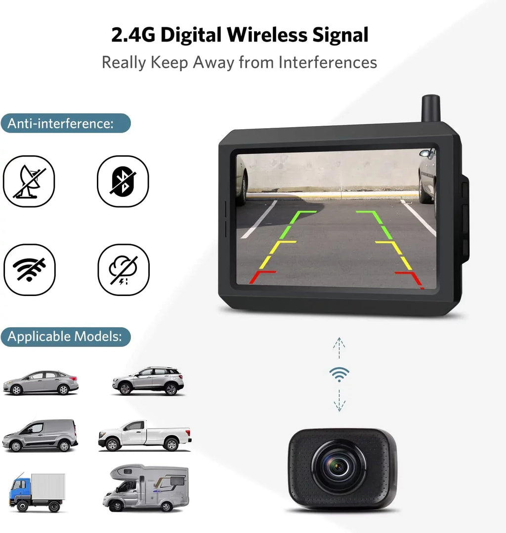 K7Pro HD Wireless Backup Camera for Trucks; Support 2 Cameras; 5″ TFT-LCD HD Monitor and Waterproof Rear View Camera for Car/SUV/Van/Mini RV/Pickup