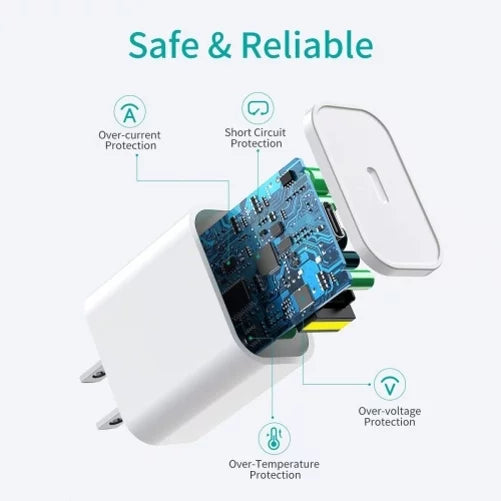18W PD Home Charger Fast Type-C 10ft Long Cable Quick Power Adapter USB-C Wall Q1G for Blackberry KEYone; Key2 LE - BLU G9; Vivo XI Plus; G90 Pro; 5 - BOLD N1 - CAT S61 S48c S42