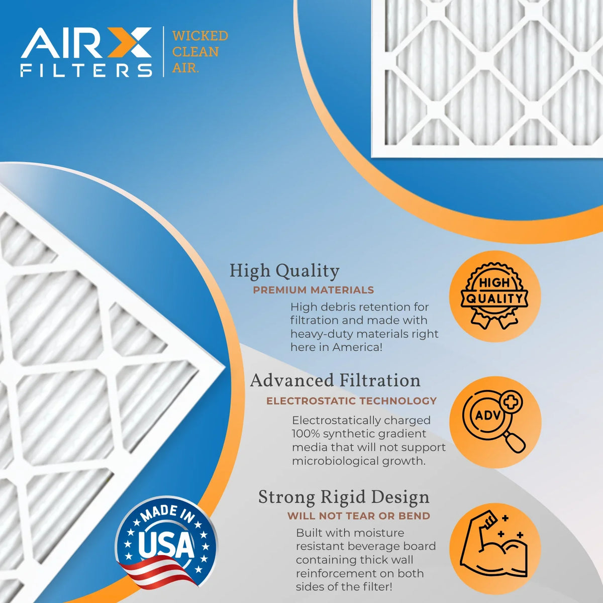 16x30x1 Air Filter MERV 13 Rating; 12 Pack of Furnace Filters Comparable to MPR 1500 - 2200 & FPR 9 - Made in USA by AIRX FILTERS WICKED CLEAN AIR.