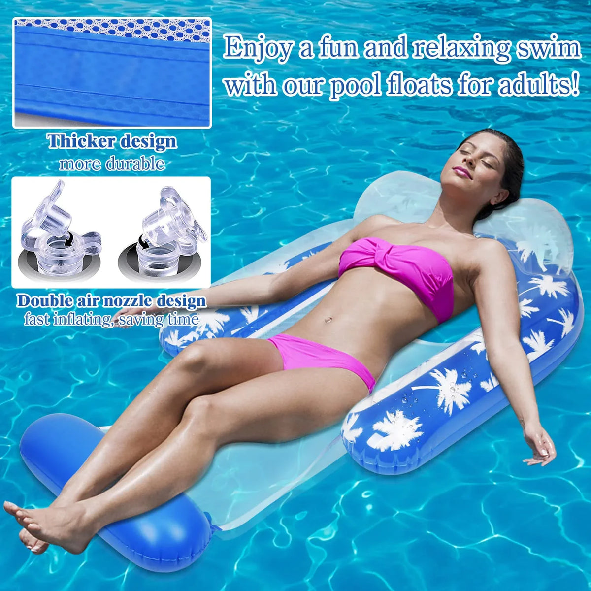 2 Pack Air-filled Pool Chair Float for Adults with Headrest Comfortable Contour Design Perfect for Relaxation; Pool Parties; and Beach Lounging