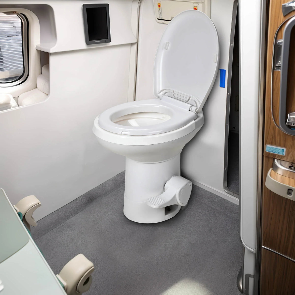 Dextrus Portable RV Toilet with Pedal Flush; Gravity Flush Toilet High Profile for Caravan Travel; Camping; Boating; White
