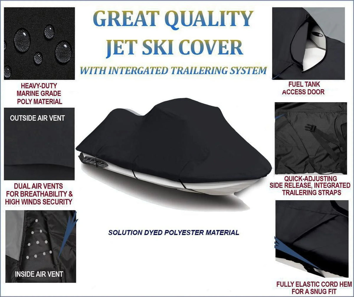 BLACK PWC 600D JET SKI Cover Compatible for Yamaha Wave Runner FX Base 2006 2007 2008 2009 2010